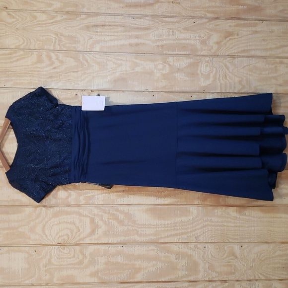 JS Collections NWT Celia Mixed Media Mermaid Deep Navy Blue Gown Dress S… - Picture 1 of 10
